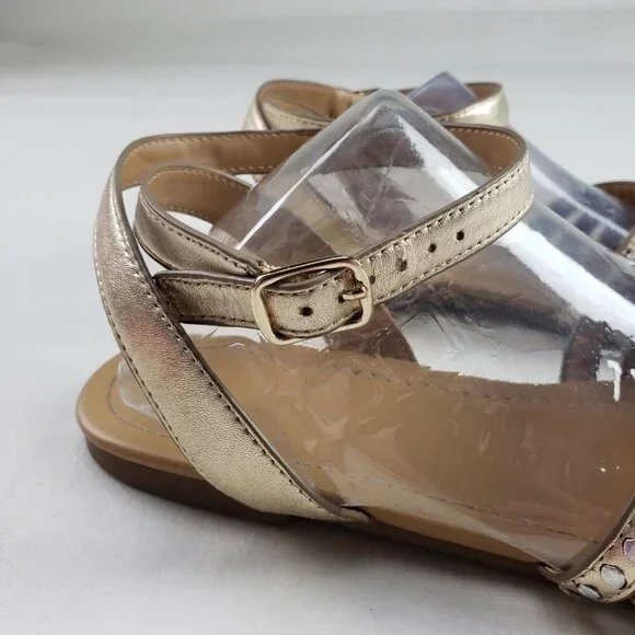 Jack Rogers Hannah Strappy Sandal Womens 9 Gold Leather Ankle Strap Open Toe - Picture 3 of 15